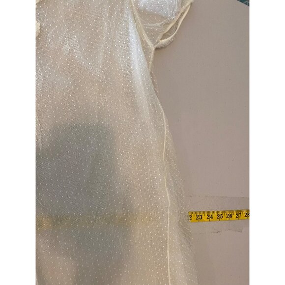 Vintage Ivory Lace Long Sheer Gown Robe Pearl Buttons & Puff Sleeves - Picture 10 of 11